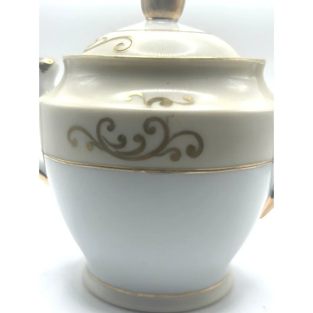 Vintage HANO Painted Japan Covered Sugar Bowl Gold Scroll Handles
